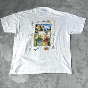 Hanes Gardening T-Shirt Womens XL  white cotton grandma core cottage Core